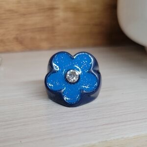 FUNKY BLUE SPARKLE FLOWER POWER RING